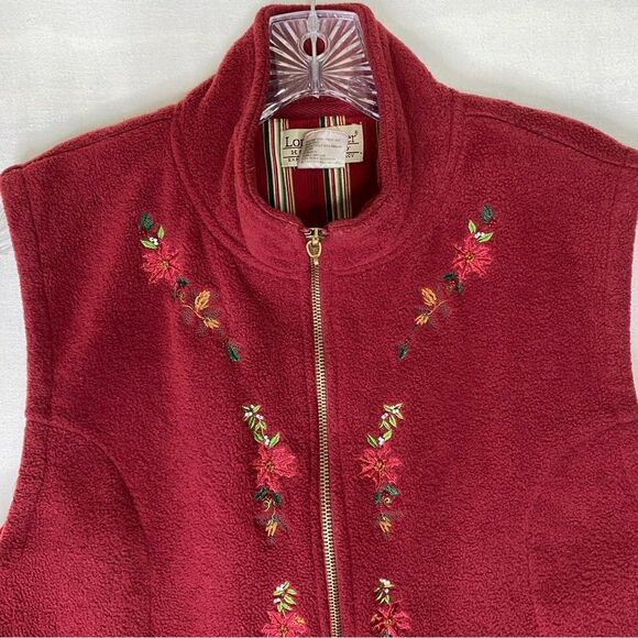 Longaberger Vintage 80s Red Fleece Zip Up Embroidered Basket Sleeveless Vest L - Picture 3 of 9
